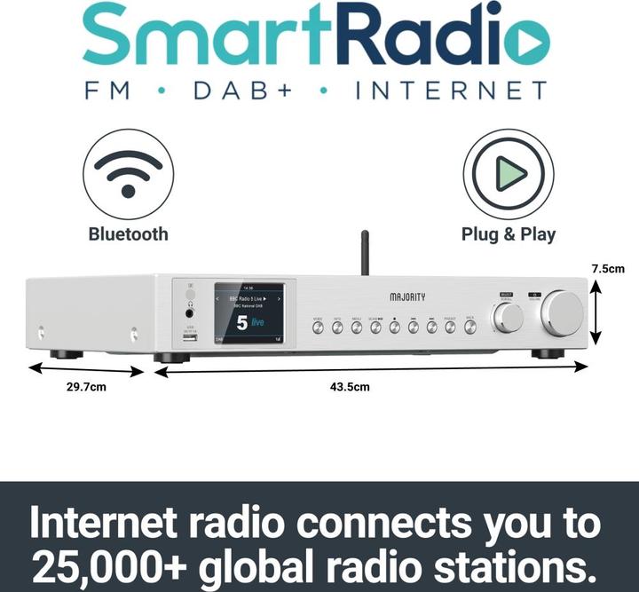 Actual product image Majority Fitzwilliam 3 Silver (Web radio, DAB+, FM, Bluetooth, Wi-Fi)