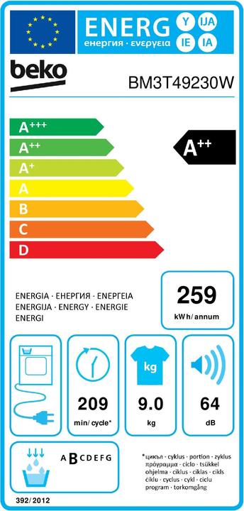 Energy Label Beko BM3T40230W (9 kg, Right)