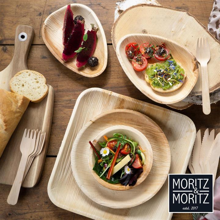 Produktbild Moritz & Moritz 75tlg. Palmblatt Geschirr Rund 20 cm Ã˜ inkl. Besteck Einweg