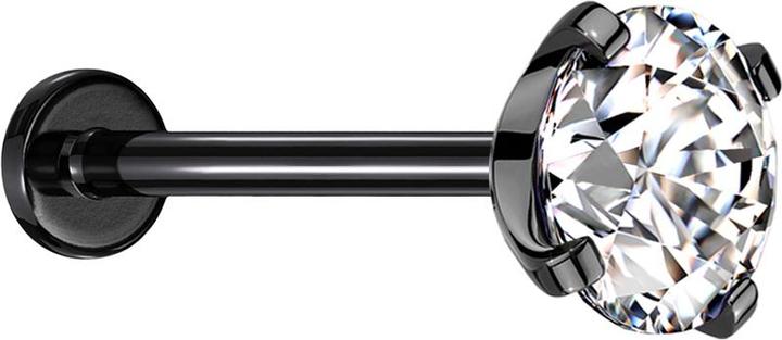 Star Piercing Micro Threadless Labret schwarz mit Kristall silber gefasst (Chirurgenstahl 316L, ohne Messing)