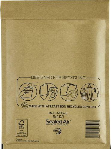 Produktbild Sealed Air Versandtasche Mail Lite D/1 Gold Ohne Fenster 200 mm x 270 mm Abziehstreifen (10 x)