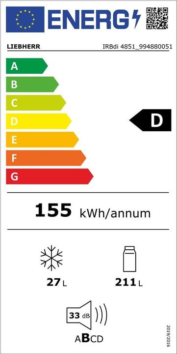 Etichetta energetica Liebherr Frigorifero integrato con BioFresh (236 l)