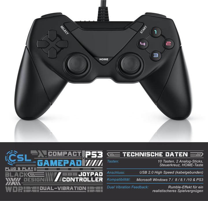 Immagine prodotto CSL Gamepad, controller USB per Android, PC / PS3 / Direct-Input / X-Input (Android, PS3, PC)