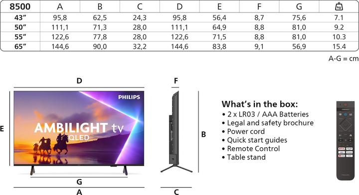 Produktbild Philips 55PUS8500/12 (55", PUS8500, LED, 4K, 2025)