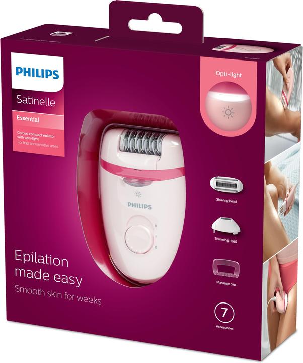 Immagine prodotto Philips Epilatore compatto con filo BRE285/00 Satinelle Essential Baltas/Rožinė, con filo