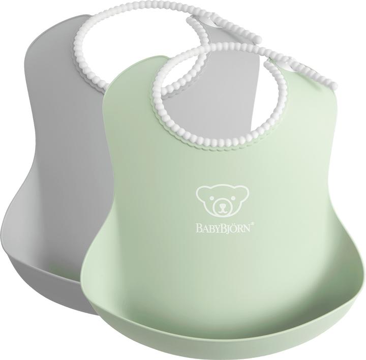 BabyBjörn Bavoir pour bébé, 2 pièces, gris / vert poudré (4 mois)