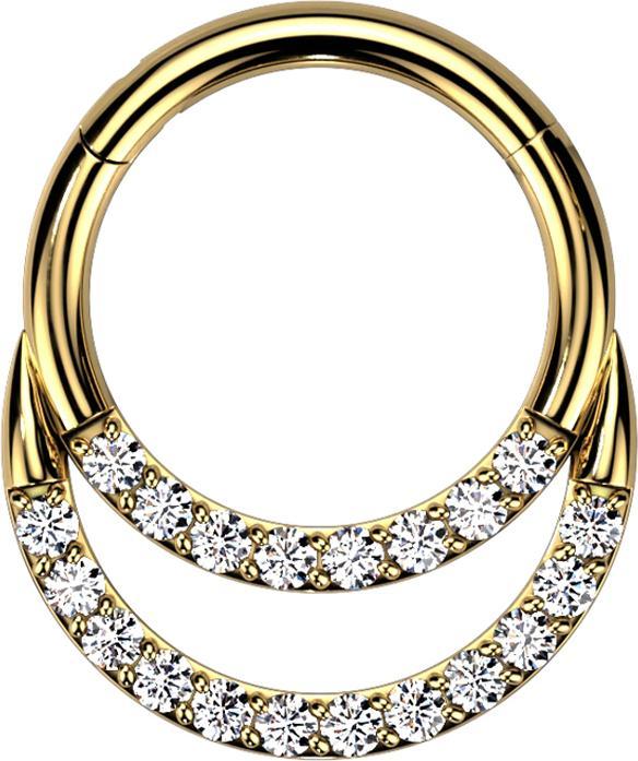 Produktbild Star Piercing Micro Segmentring klappbar vergoldet doppel front Kristalle silber (ohne Messing, Titan G23)