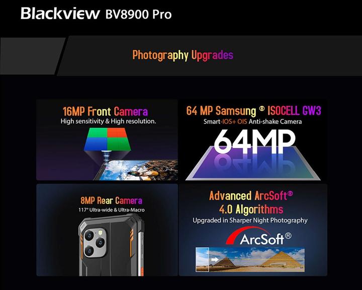 Image du produit Blackview BV8900 (256 Go, Vert, 6.50", Double SIM, 5 Mpx, 4G)
