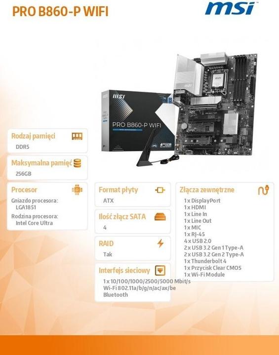 Productafbeelding MSI PRO B860-P WIFI (LGA 1851, Intel B860, ATX)