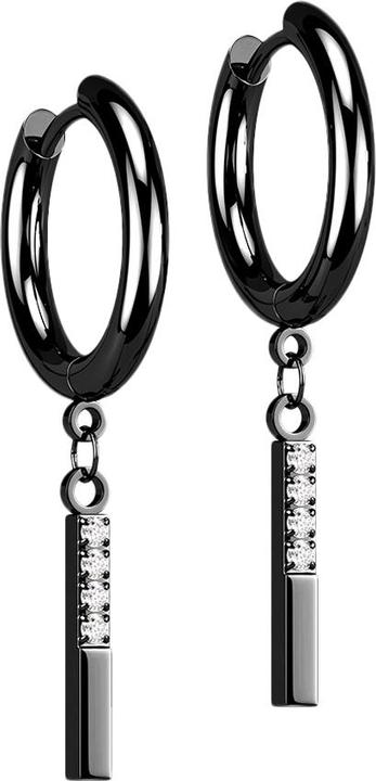 Star Piercing Ohrring schwarz Anhänger Balken mit Kristallen (ohne Messing, Chirurgenstahl 316L)