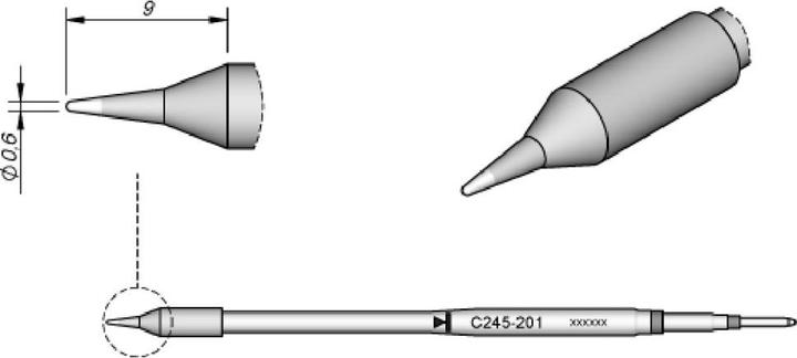 Immagine prodotto JBC Punta per saldatura serie C245, forma rotonda, C245201/Ø 0,6 mm, dritta, 20 mm più lunga (Punta di saldatura)
