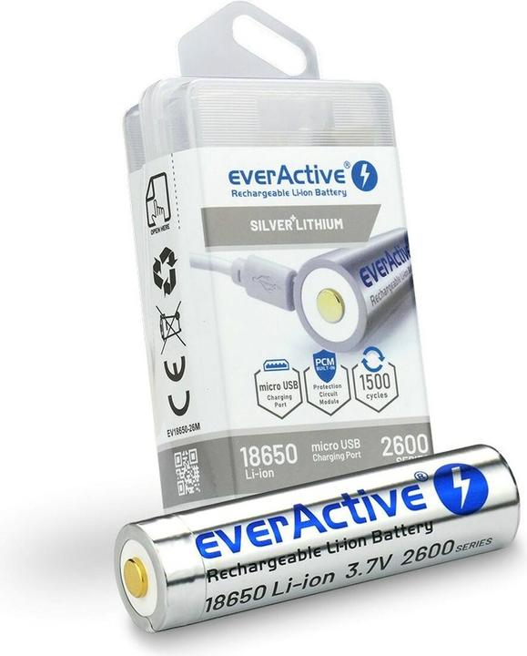 Image du produit Everactive ACCUMULATEUR 18650 3 7V LI-ION 2600MAH MICRO USB ZABEZPIECZENIEM BOX EV18650-2 (1 pcs, 18650, 2600 mAh)