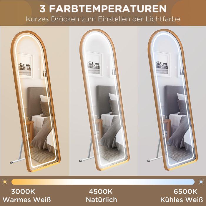 Produktbild Swisshandel24 Ganzkörperspiegel, 47 x 146 cm Wandspiegel mit Ständer, Standspiegel mit LED-Leuchte, Dimmbar Garder (50 x 151.5 cm)