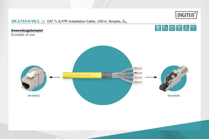 Actual product image Digitus Cat. 7A S/FTP installation cable, 100 m, simplex, Dca (S/FTP, CAT7a, 100 m)