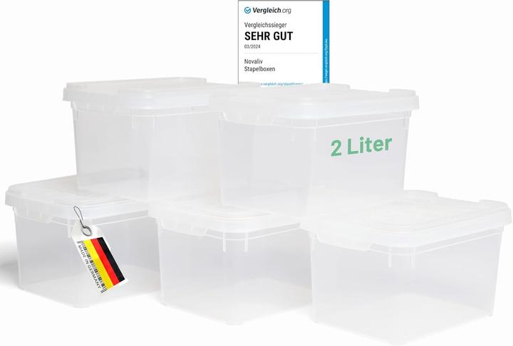 Produktbild Novaliv 5x Aufbewahrungsboxen mit Deckel klein 2 L transparente Nestbar stapelbare Plastikboxen mit (2 l)