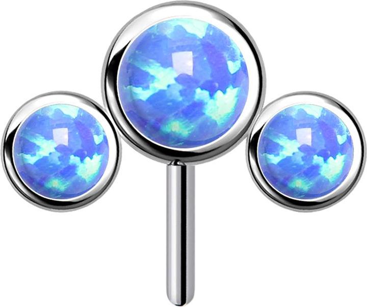 Immagine prodotto Star Piercing Threadless argento anteriore tre opali blu (Titanio G23, senza ottone)