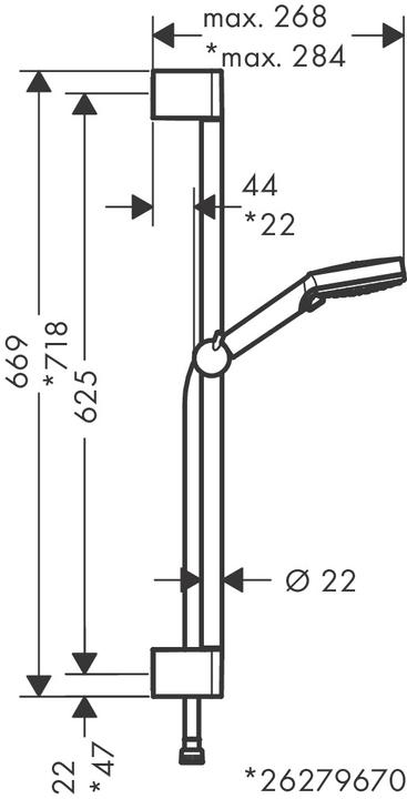 Produktbild hansgrohe Vernis Blend Duschset 100 Vario wassersparend mit Duschstange Crometta 65 cm (2 Strahlarten, 9.70 l/min)