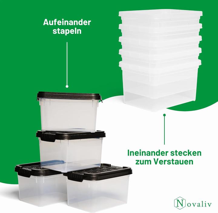 Produktbild Novaliv 3x Aufbewahrungsboxen mit Deckel klein 2 L Anthrazit Nestbar stapelbare Plastikboxen mit Cli (2 l)