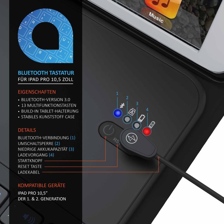 Immagine prodotto Aplic Tastiera per tablet, custodia in finta pelle per iPad Pro 10,5", tastiera Bluetooth con layout Apple (DE, iPad Pro 10.5)
