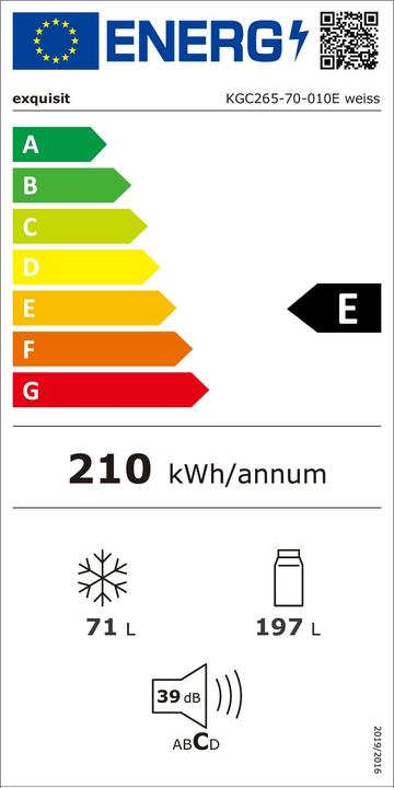Energie-Label Exquisit KGC265-70-010E Kühl- Gefrierkombination (268 l)
