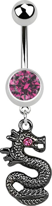 Star Piercing Banane silber mit Anhänger schwarzer Drachen pink (ohne Messing, Chirurgenstahl 316L)