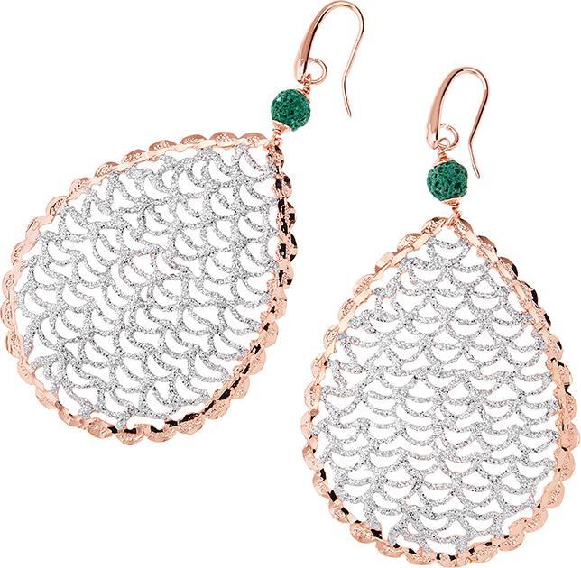 Ottaviani Rose gold bronze earrings with silver glitter and volcanic stones