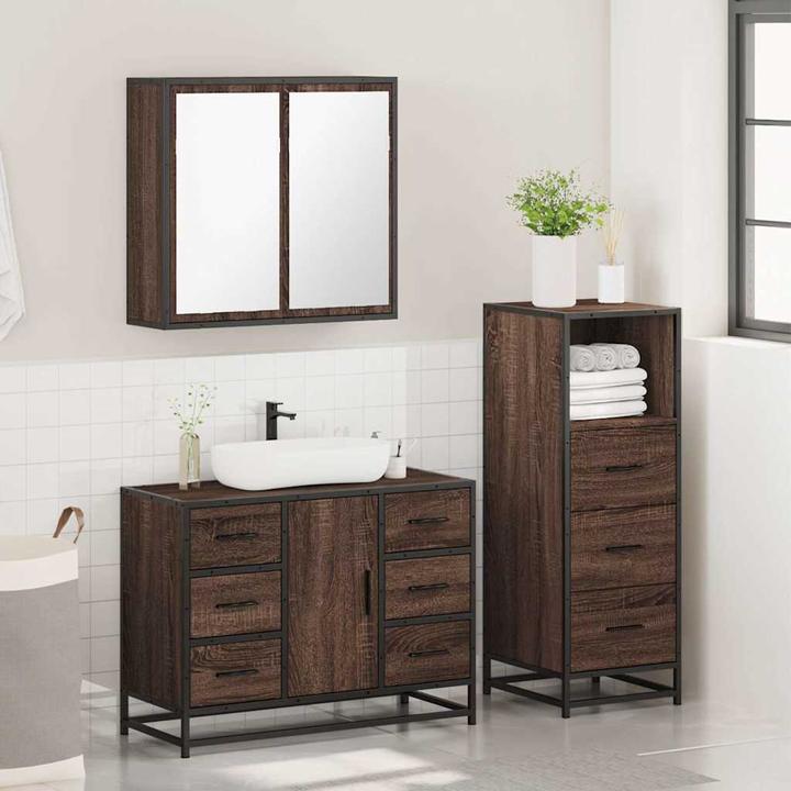 Produktbild VidaXL 3-tlg. Badmöbel-Set Braun Eichen-Optik Holzwerkstoff Badmöbelset