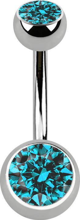 Actual product image Star Piercing Banane silber Innengewinde mit zwei Kugeln silber mit Kristall aqua (without brass, Titanium G23)