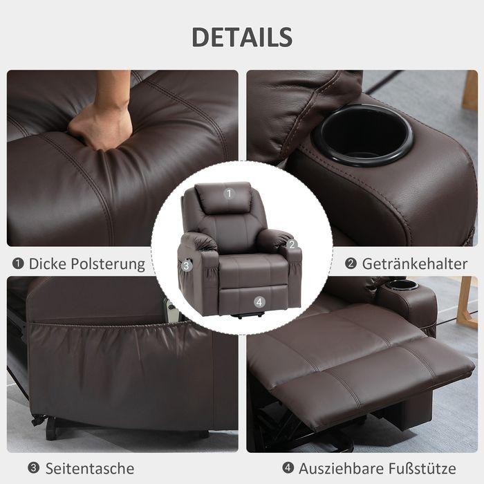 Actual product image Swisshandel24 TV armchair with stand-up aid, with 8 massage points, remote control, 88x99x106cm, brown