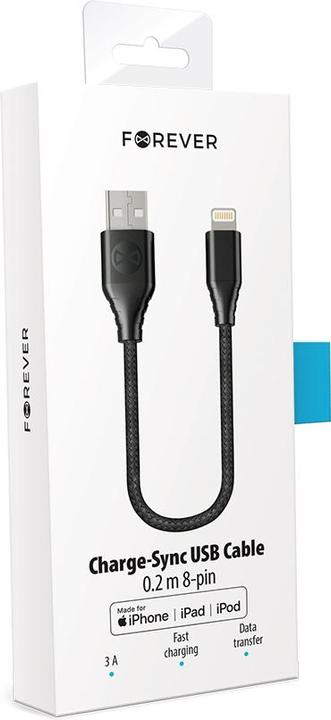 Produktbild Forever Core MFI Kabel USB - Lightning 0,2 m 2,4A schwarz (0.20 m, USB 3.2 Gen 1)