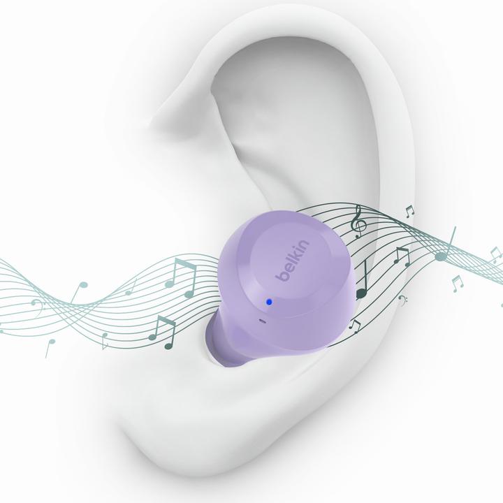 Actual product image Belkin wireless soundform bolt tws light purple (No noise cancelling, 38 h, Wireless)