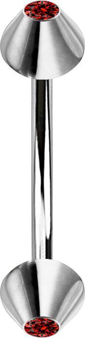 Star Piercing Micro Banane silber mit zwei Cones Kristall rot (Chirurgenstahl 316L, ohne Messing)
