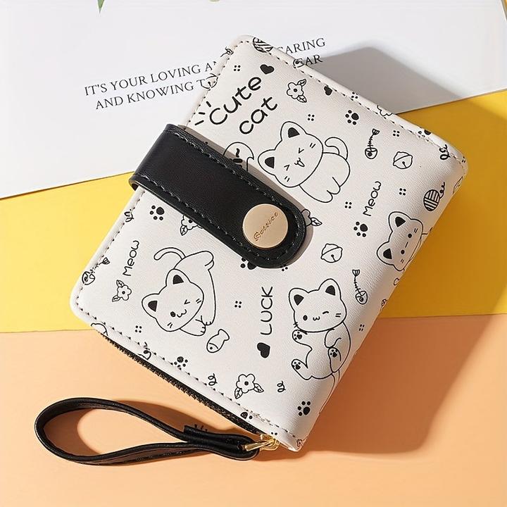 Only-Bags.Store Cat Pattern Short Wallet, Clutch Sweet Coin Purse, Mini Credit Card Purse