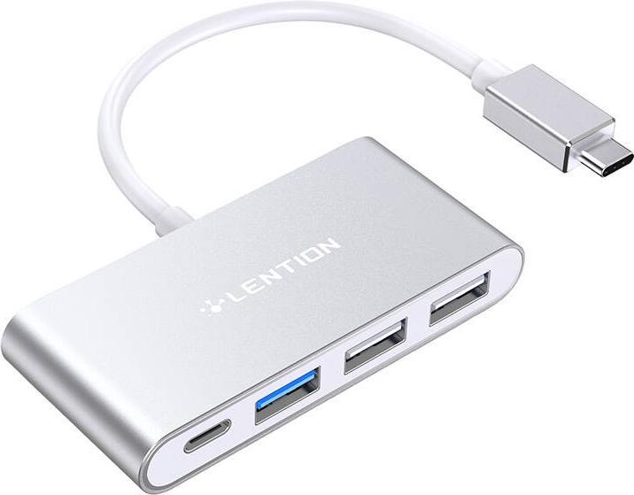 Actual product image Lention 4in1 Hub USB-C to USB 3.0 2x USB 2.0 USB-C (silver) (USB-C, 4 Ports)