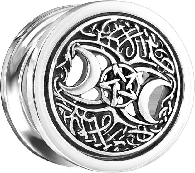 Star Piercing Flesh Tunnel silber Mond und Stern (Messing, Chirurgenstahl 316L)