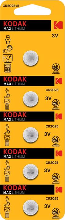 Label énergétique Kodak Blister cinco pilas boton / litio ultra 2025 perforado/ 5 unidades (5 pcs, CR2025, 160 mAh)