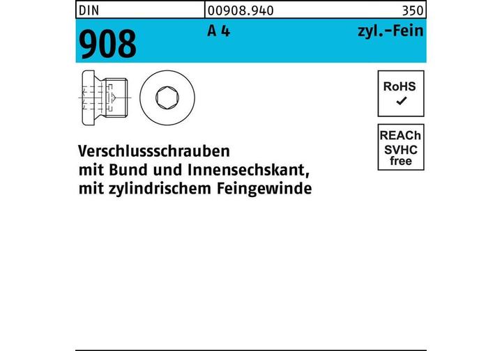 Produktbild Verschlussschraube DIN 908 m.Bund/Innen-6-kant M 8 x 1 A 4