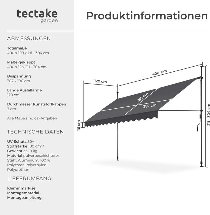 Produktbild tectake Klemmmarkise (4 m)