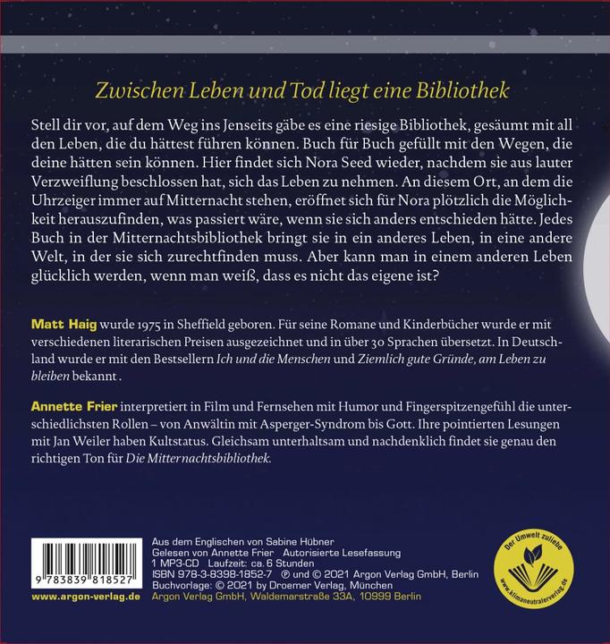 Produktbild Die Mitternachtsbibliothek (Matt Haig, Sabine Hübner, Annette Frier, Deutsch)