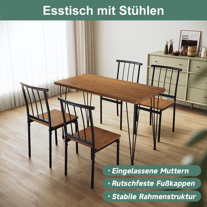 Actual product image SONNI Esstisch und Stühle, der Tisch besteht aus massiven Stahlbeinen + Schwarzpulverspritzverfahren