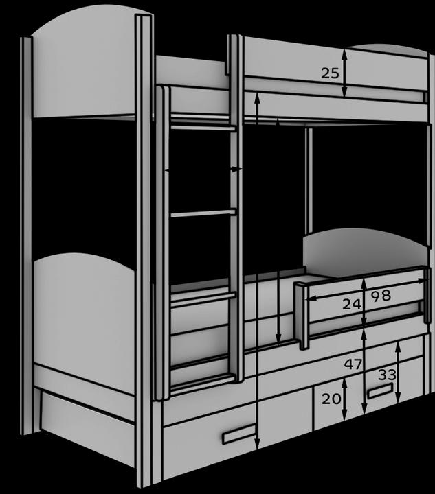 Image du produit ADRK Furniture Dreipersonen-Kinderbett Leia 200x90 mit Matratze (200cm x 90cm)