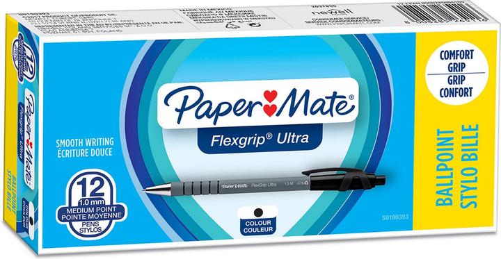 Actual product image Paper Mate Flexgrip Ultra Clip-on Retractable Ballpoint Pen Medium 12 Pieces (Black, Gray, 12 x)