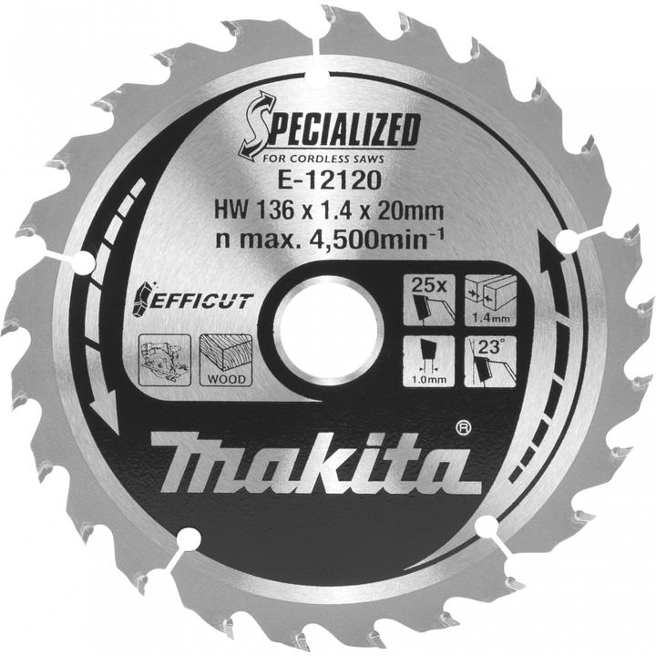 Produktbild Makita CCM13625E SPECIALIZED EFFICUT Sägeblatt ( E-12120 ) 136 x 1,4 x 20 mm 25 Zähne für Holz