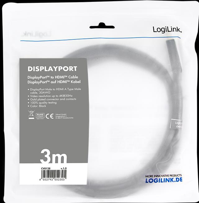 Immagine prodotto LogiLink DisplayPort — HDMI (Typ A) (3 m, DisplayPort, HDMI)