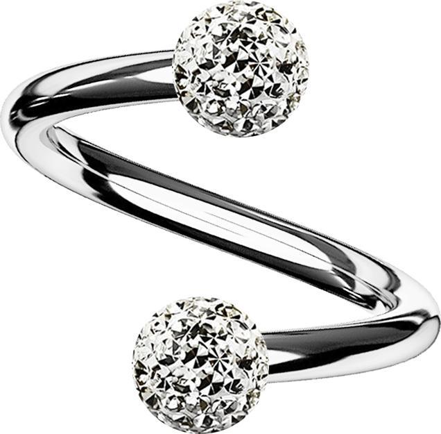 Actual product image Star Piercing Spirale silber mit zwei Kristallkugeln silber Epoxy Schutzschicht (without brass, Titanium G23)