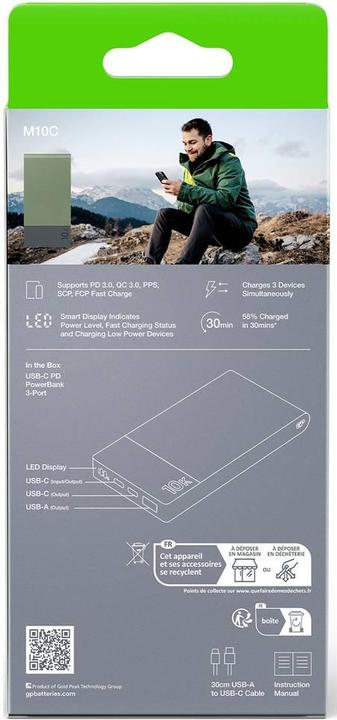 Image du produit GP Batteries GP PowerBank M2+ 10C 10000mAh 2xUSB-C/1xUSB-A vert Indicateur LED (10000 mAh, 22.50 W, 37 Wh)