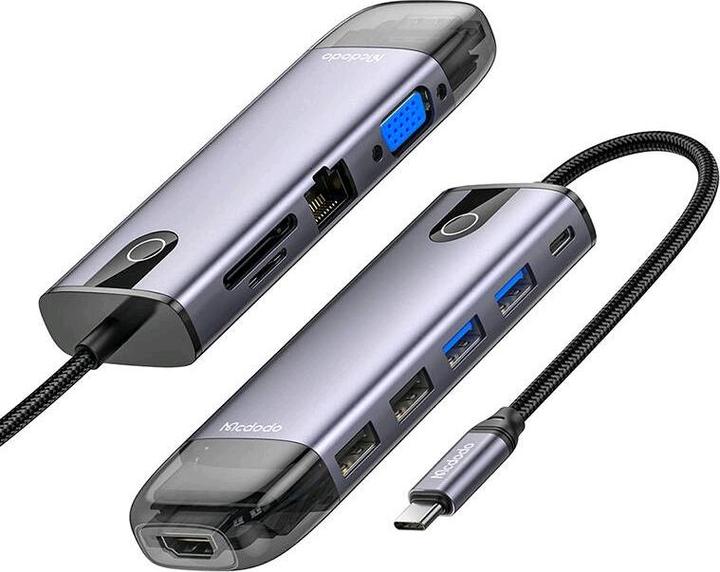 Actual product image Mcdodo HU-7420 10-in-1 USB-C hub (USB-C, HDMI, VGA, USB3.0*2, USB3.0*2, SD, TF) (USB-C, 10 Ports)