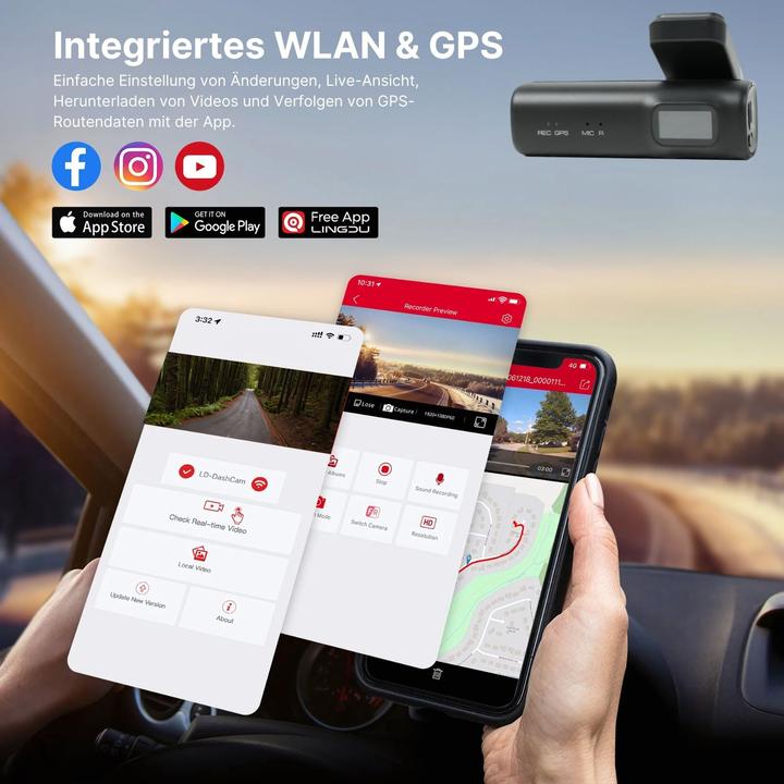 Produktbild Hermex 4K WiFi Dual-Dashcam Autofront-Kamera Onboard-Kamera Auto-Überwachung (Eingebautes Mikrofon, Eingebaute Anzeige, Akku, Eingebautes Display, GPS-Empfänger, WLAN, 4K)