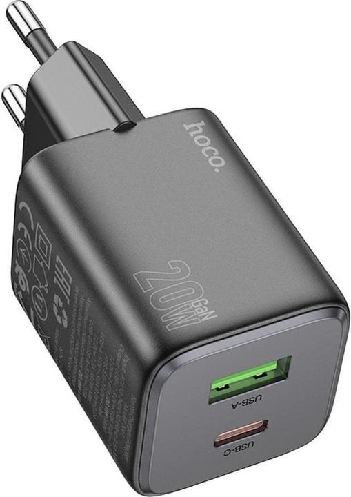 Hoco Adapter charger USB A + Type C PD QC 3A 20W N41 black (20 W)
