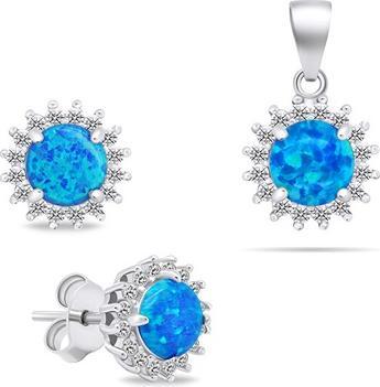 Brilio Silver - Beautiful opal jewelry set SET231WB (earrings. pendant)